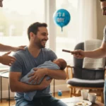 Vänner firar en nybliven pappa och överräcker en cigarr i present.